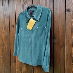 NEW Denim & Co Sz Lg Turquoise Corduroy Collar Zipper Soft Shirt Shacket Jacket